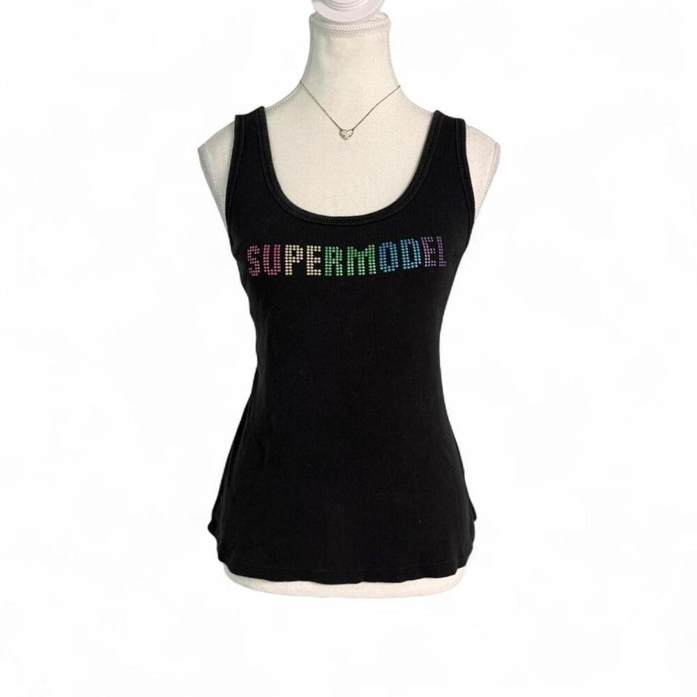 Victorias Secret Model Y2K Early 2000s Vintage Cotton Black Fitted Tank Size XL